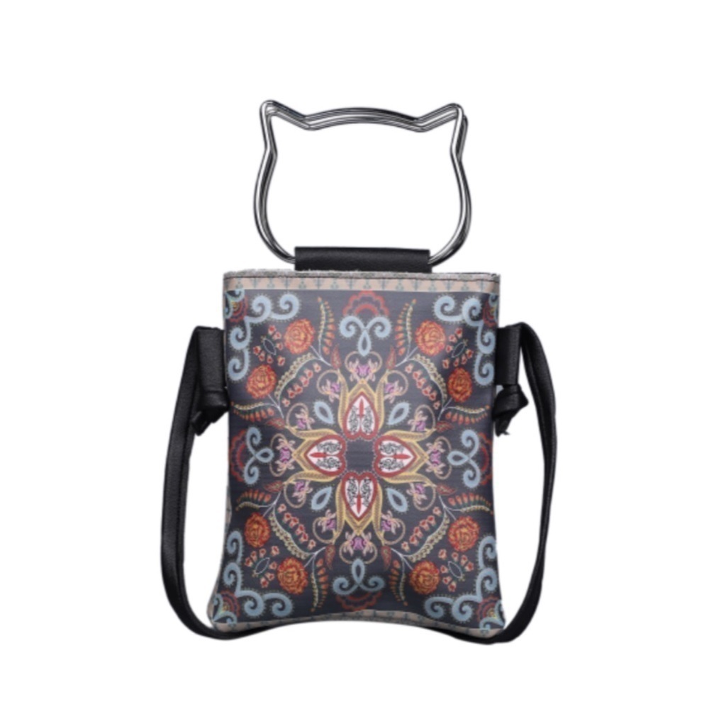 Stylish and Classic Intricate Ethnic Pattern Crossbody Bag w/ Cat Shaped…
